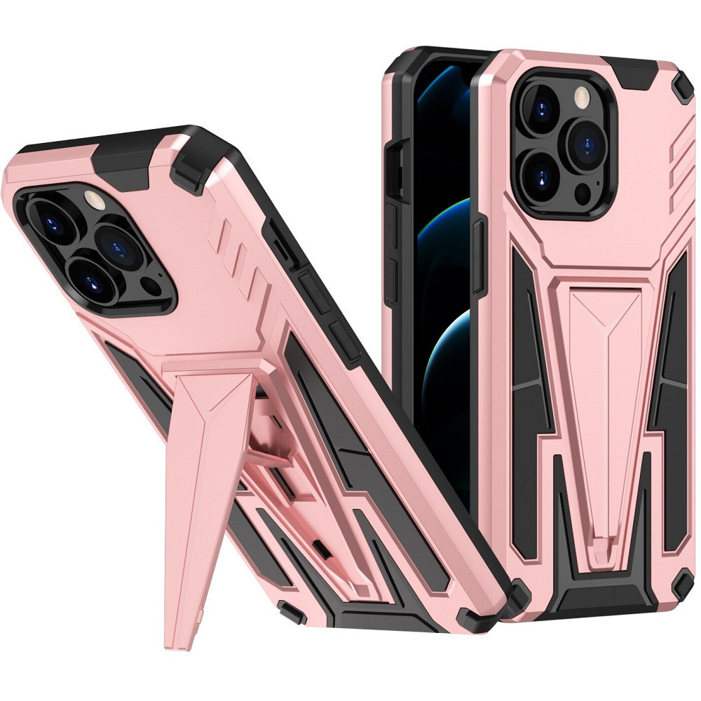 Apple iPhone 13 Pro, Műanyag hátlap védőtok szilikon belső, közepesen ütésálló, kitámasztóval, Wooze Supportive Care, vörösarany (118004)-0