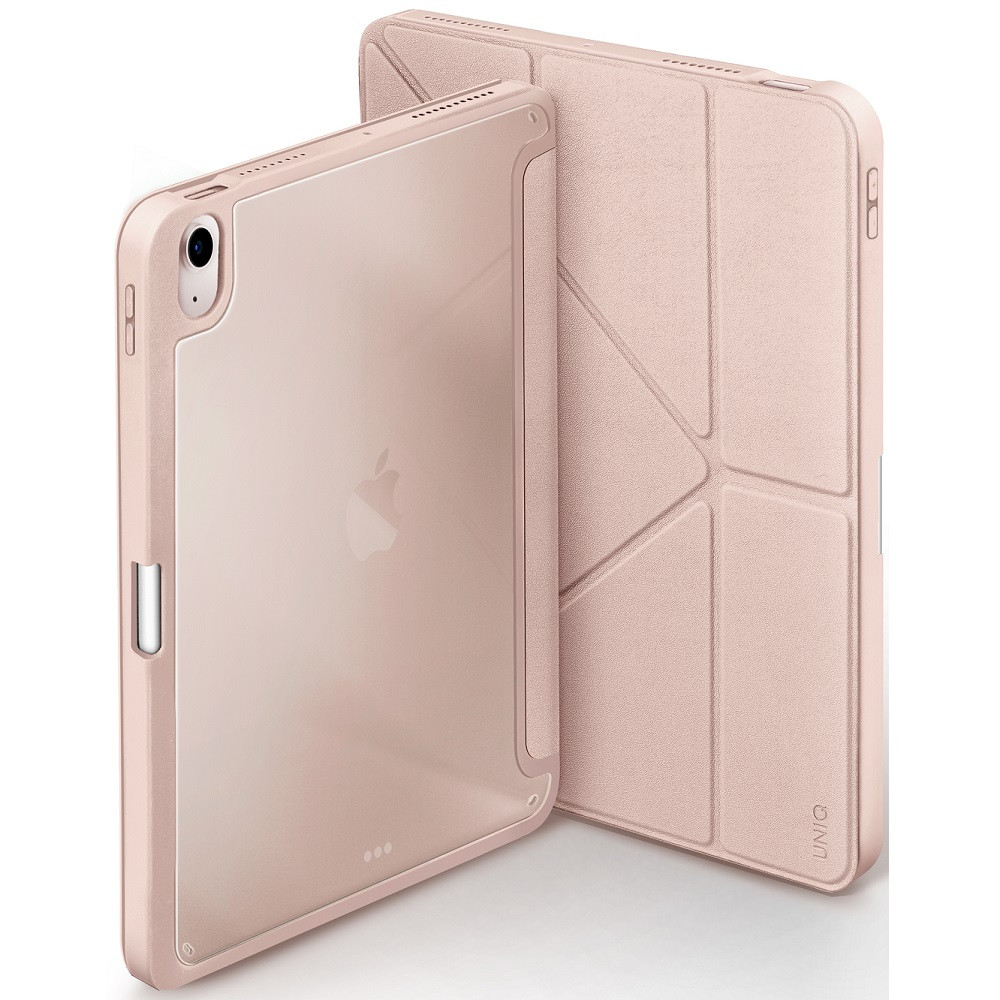 Apple iPad Air (2020 / 2022) / iPad Air 11 (2024), mappa tok, közepesen ütésálló, Apple Pencil tartóval, Antibakteriális védelemmel, Origami Smart Case, Uniq Moven, átlátszó/rózsaszín (8886463680568)-0