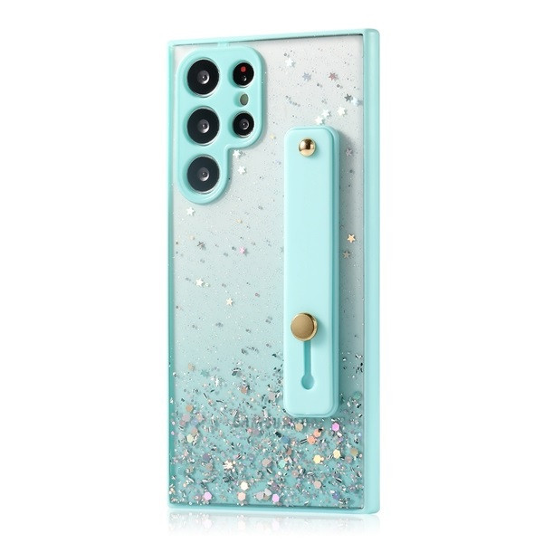 Apple iPhone 12 Mini, Szilikon tok, közepesen ütésálló, kézpánttal, színátmenetes, csillogó minta, Wooze Strap Star, mintás/menta (129545)-0