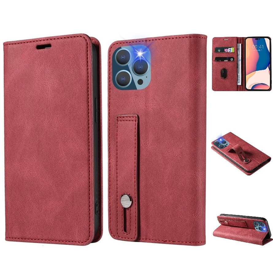 Apple iPhone 16 Plus, Oldalra nyíló tok, stand, kártyatartóval, kézpánttal, Wooze Business Plus, piros (TS6653)-0