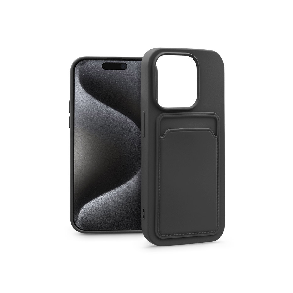 Apple iPhone 15 Pro szilikon hátlap kártyatartóval - Card Case - fekete (PT-6847)-0
