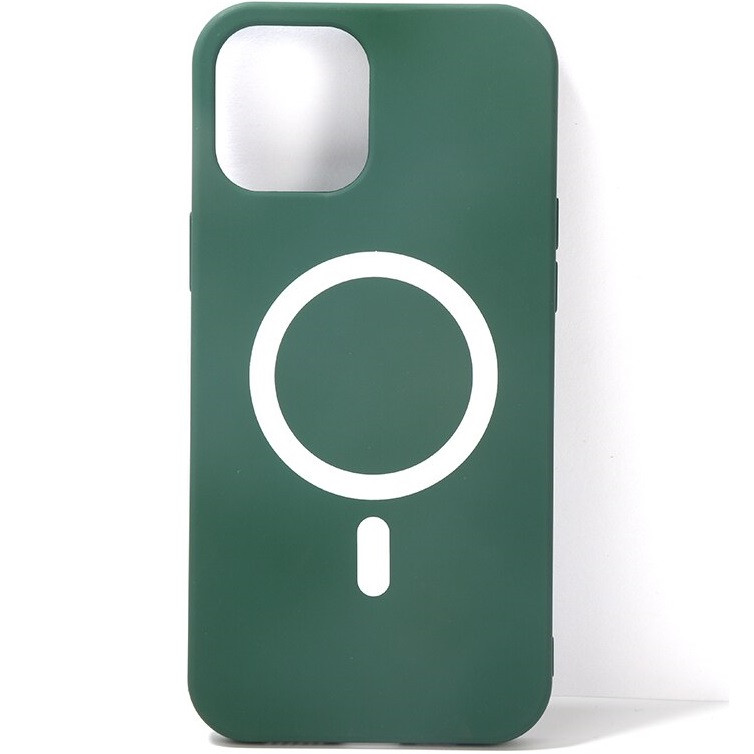 Apple iPhone 15 Plus, Szilikon tok, mágnes gyűrűvel, MagSafe töltővel kompatibilis, Wooze Magsafe Case, zöld (139545)-0