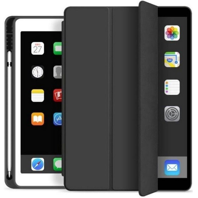 Apple iPad 10.2 (2019 / 2020 / 2021), mappa tok, Apple Pencil tartóval, Smart Case, fekete (5906735415575)-0
