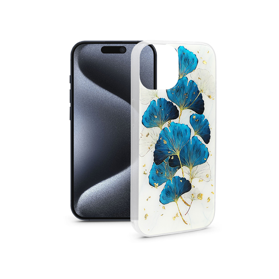 Apple iPhone 15 Pro szilikon hátlap - Gold Glam - leaves (HF632715)-0