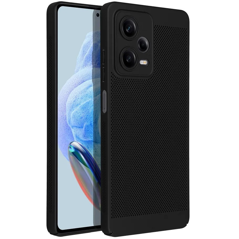 Apple iPhone 15 Pro Max, Műanyag hátlap védőtok, légáteresztő, lyukacsos minta, Breezy, fekete (5903396215377)-0