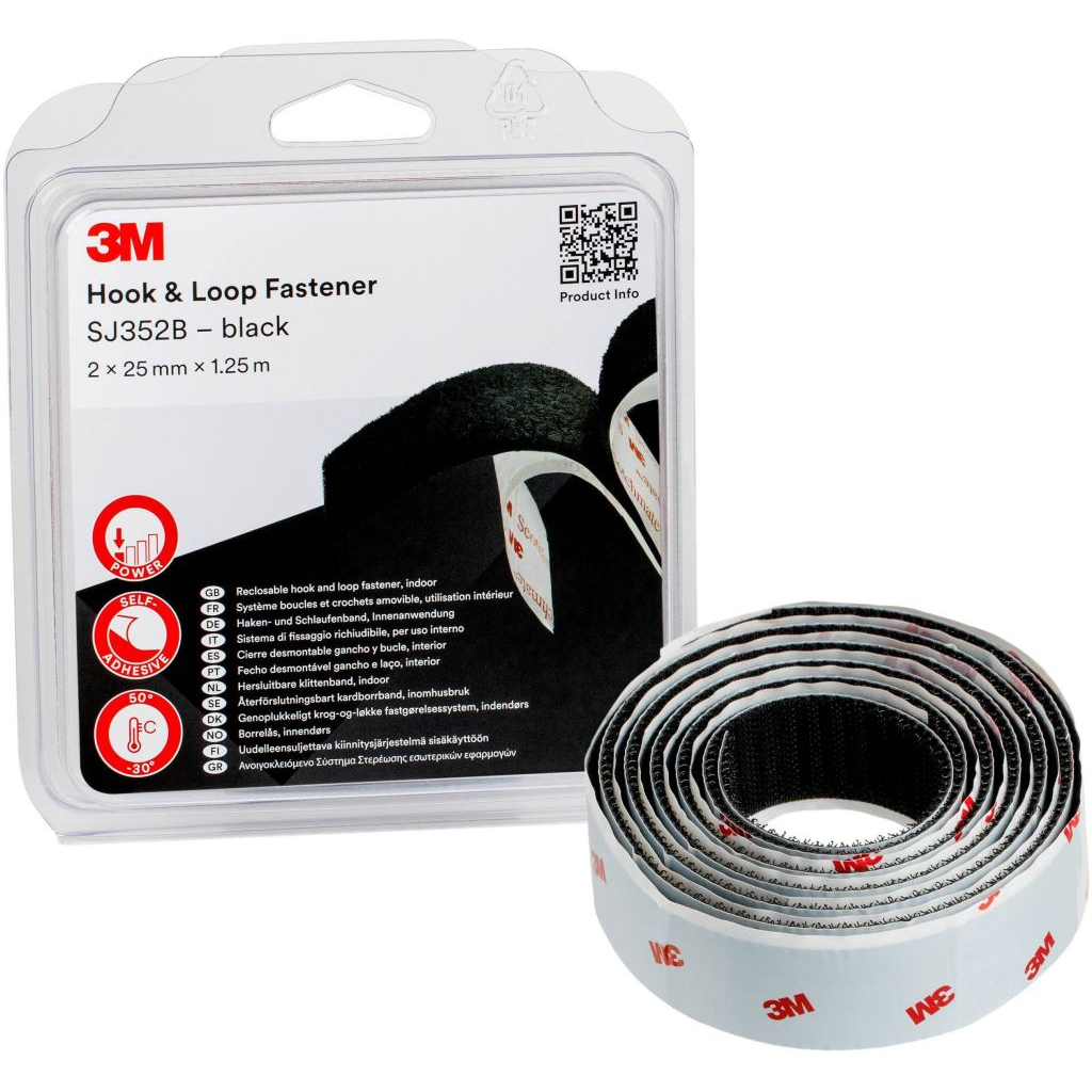 3M SJ352B öntapadós tépőzár, fekete, 1.25 m x 25 mm (SJ352B)-0