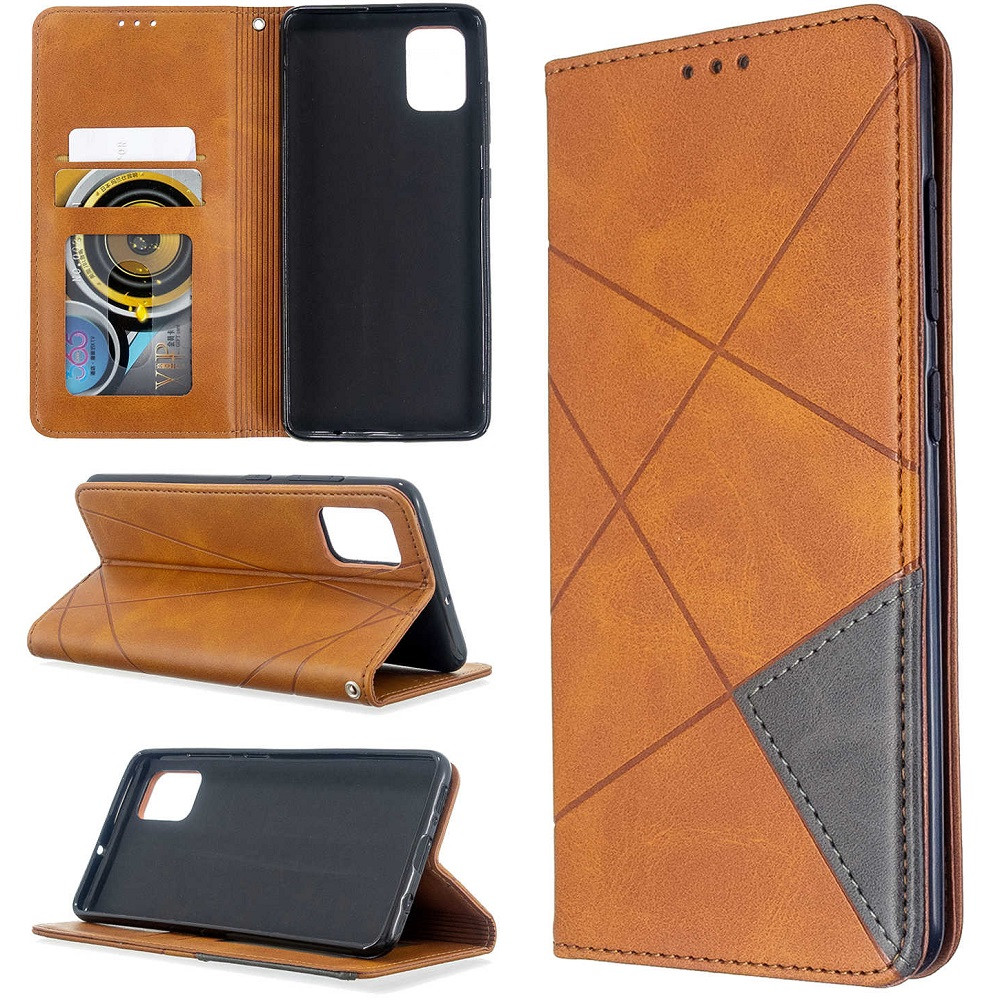 Nokia 2.4, Oldalra nyíló tok, stand, geometria minta, Wooze DesignBook, sárga (96239)-0
