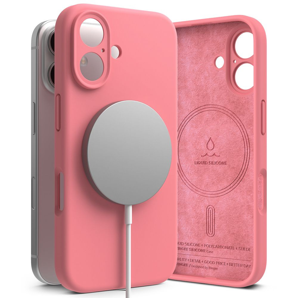 Apple iPhone 16, Szilikon tok, mikrofiber belső, közepesen ütésálló, Magsafe kompatibilis, Ringke Silicone Magnetic, pink (8800274960657)-0