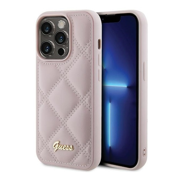 Guess Quilted Metal Logo Apple iPhone 15 Pro hátlap tok, rózsaszín (3666339149765)-0