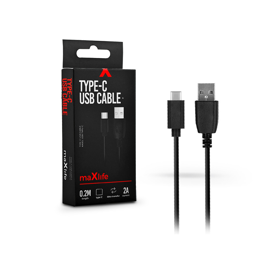 Maxlife USB - USB Type-C adat- és töltőkábel 20 cm-es vezetékkel - Maxlife Type-C Power Bank USB Cable - 5V/2A - fekete (TF-0066)-0