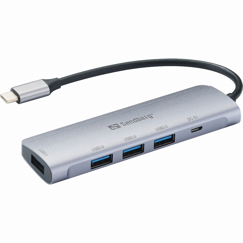 HUB 4Port Sandberg 4xUSB3.0 SuperSpeed passiv Silver (336-20)-0