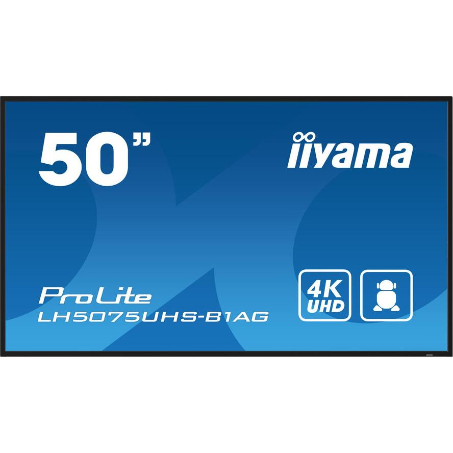 iiyama LH5075UHS-B1AG tartalomszolgáltató (signage) kijelző Laposképernyős digitális reklámtábla 125,7 cm (49.5") LCD Wi-Fi 500 cd/m² 4K Ultra HD Fekete Beépített processzor Android 11 24/7 (LH5075UHS-B1AG)-0