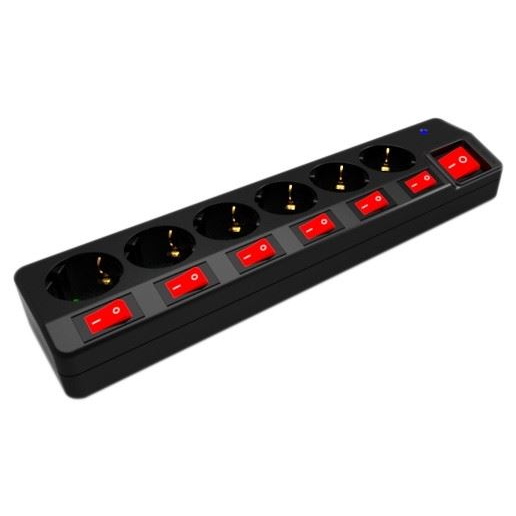 Entac elosztó 6 foglalat, különálló kapcsolóval, 1,5m kábel fekete (ESE1.5G6-1.5-SW-SP) (ESE1.5G6-1.5-SW-SP)-0