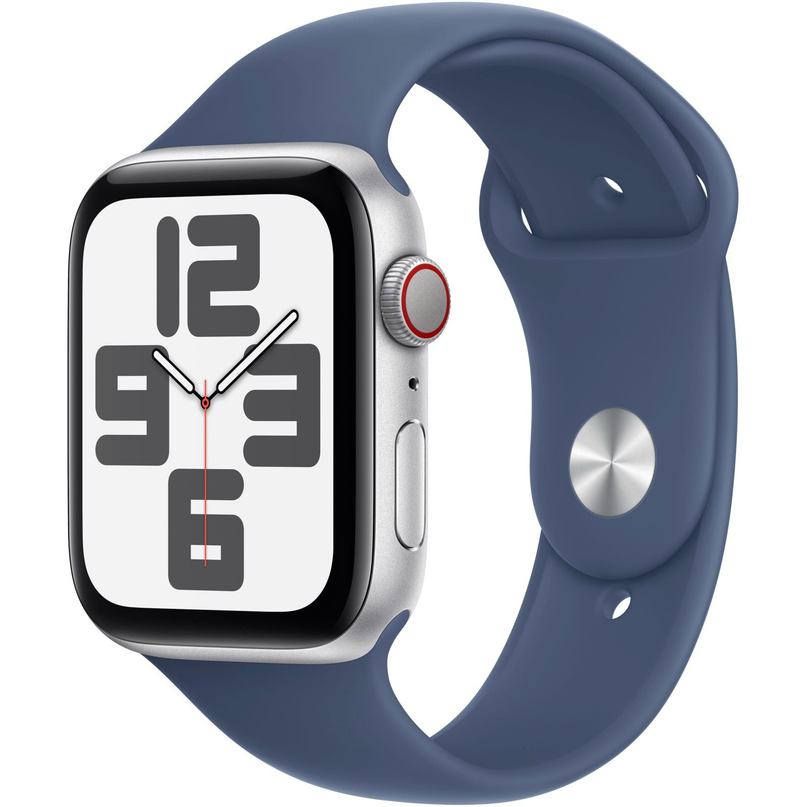 Apple Watch SE Cellular 44mm Silver Aluminium Case with Denim Sport Band - S/M (MXGP3QH/A)-0