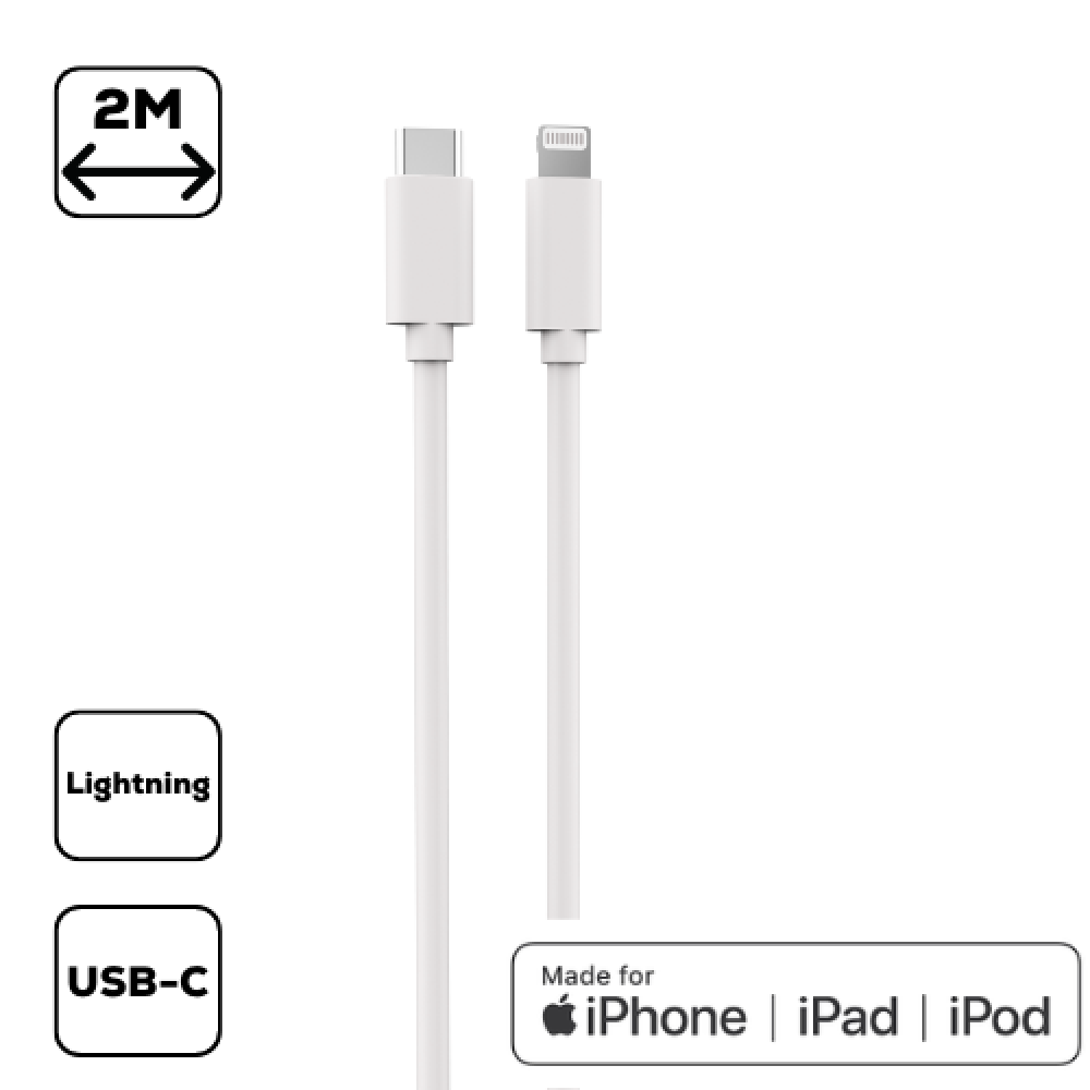 Cellect iPhone USB C to lightning adat 2m, töltőkábel (MDCU-IPHMFI2-TYPEC-W)-0