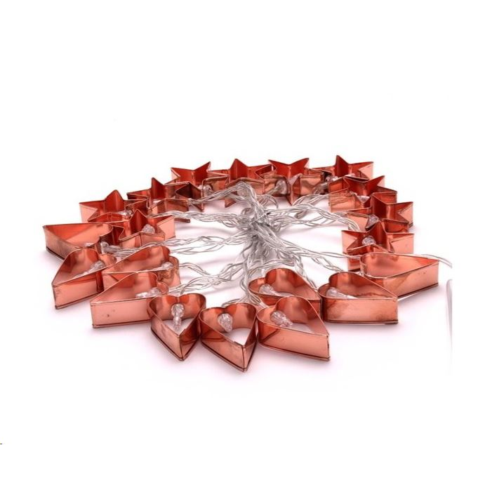 IRIS Csillag+szív alakú fém/4m/meleg fehér/20db LED-es/3xAA elemes fénydekoráció (240-12) (240-12)-0