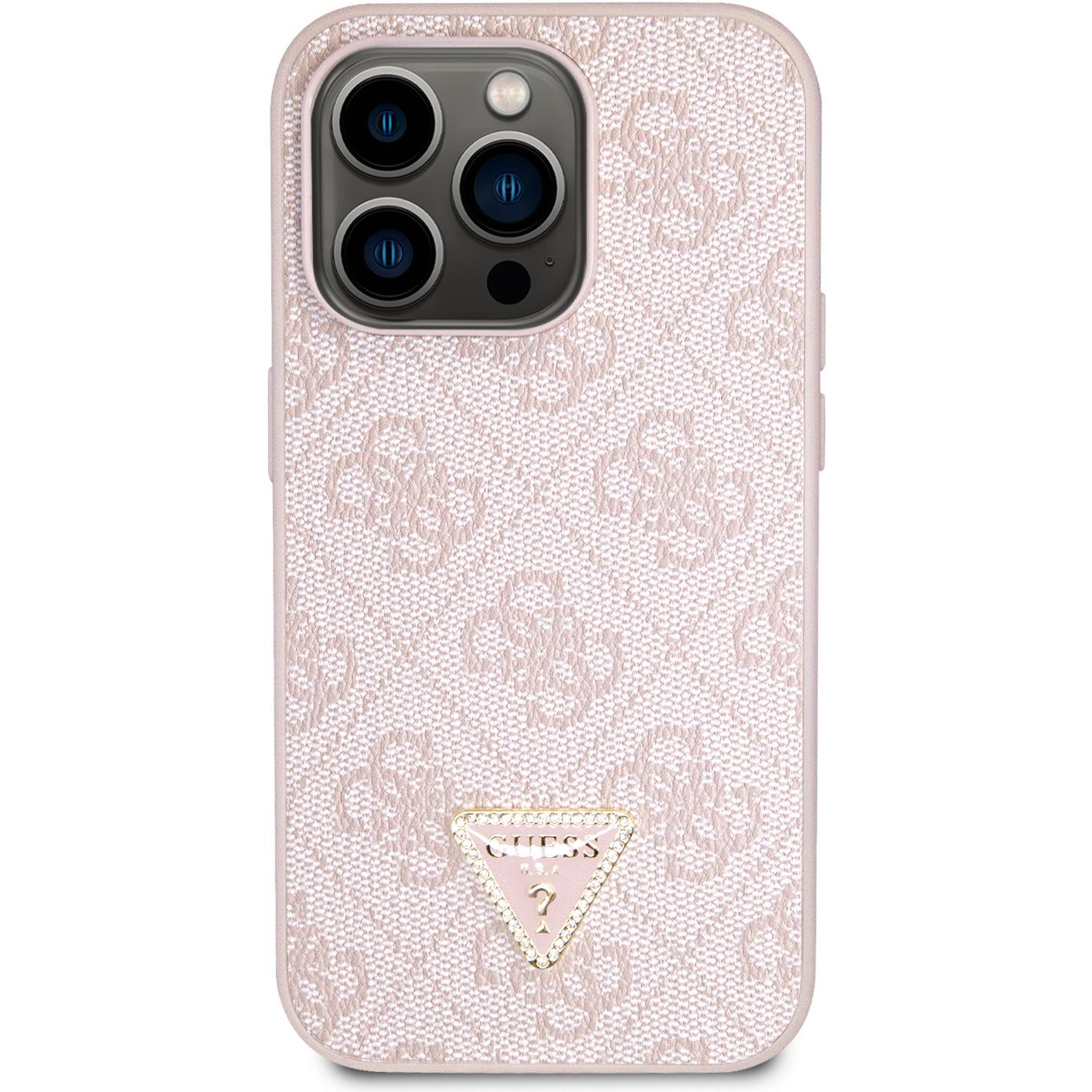 Guess PU 4G Strass Triangle Metal Logo iPhone 15 Pro rózsaszín tok (GUHCP15LP4TDPP)-0
