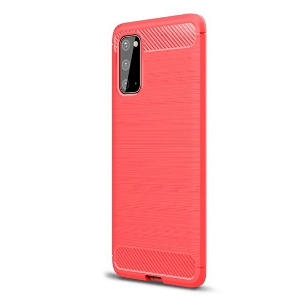 Motorola Moto G8 Plus, TPU szilikon tok, közepesen ütésálló, szálcsiszolt, karbon minta, piros (87637)-0