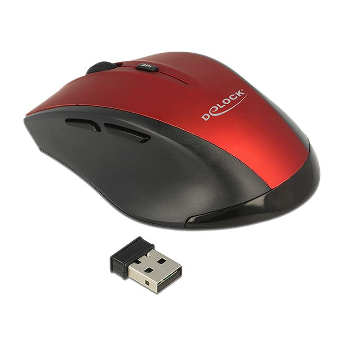 Delock 12493 Ergonomic vezeték nélküli optikai egér piros-fekete (12493)-0