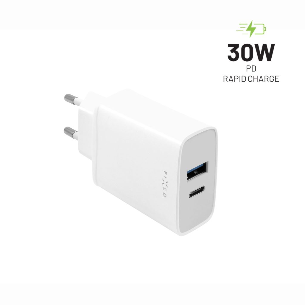 FIXED Travel USB-C, USB-A hálózati töltő 30W fehér (FIXC30-CU-WH) (FIXC30-CU-WH)-0