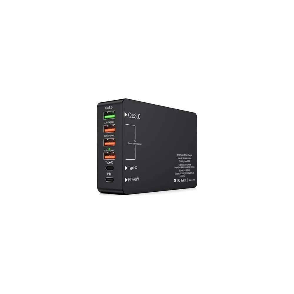 Blackbird BH1406 4x USB-A / 2x USB-C Hálózati töltő - Fekete (65W) (BH1406)-0