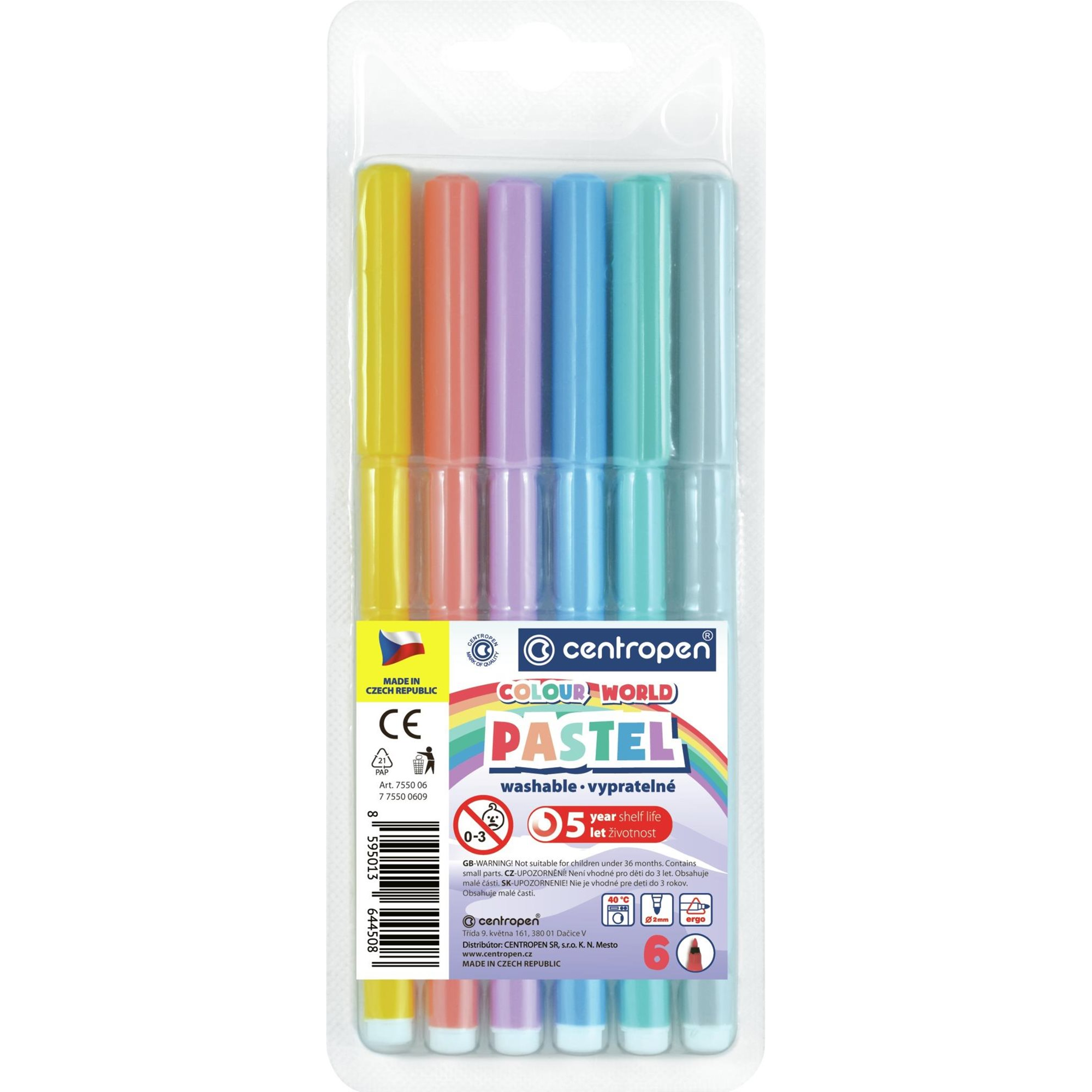 Centropen RED 7550 Marker, pasztellszínek, 6 db (8595013644508)-0