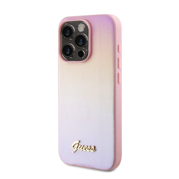 Guess PU Leather Iridescent Metal Script iPhone 15 Pro Max tok, rózsaszín (3666339224813)-0