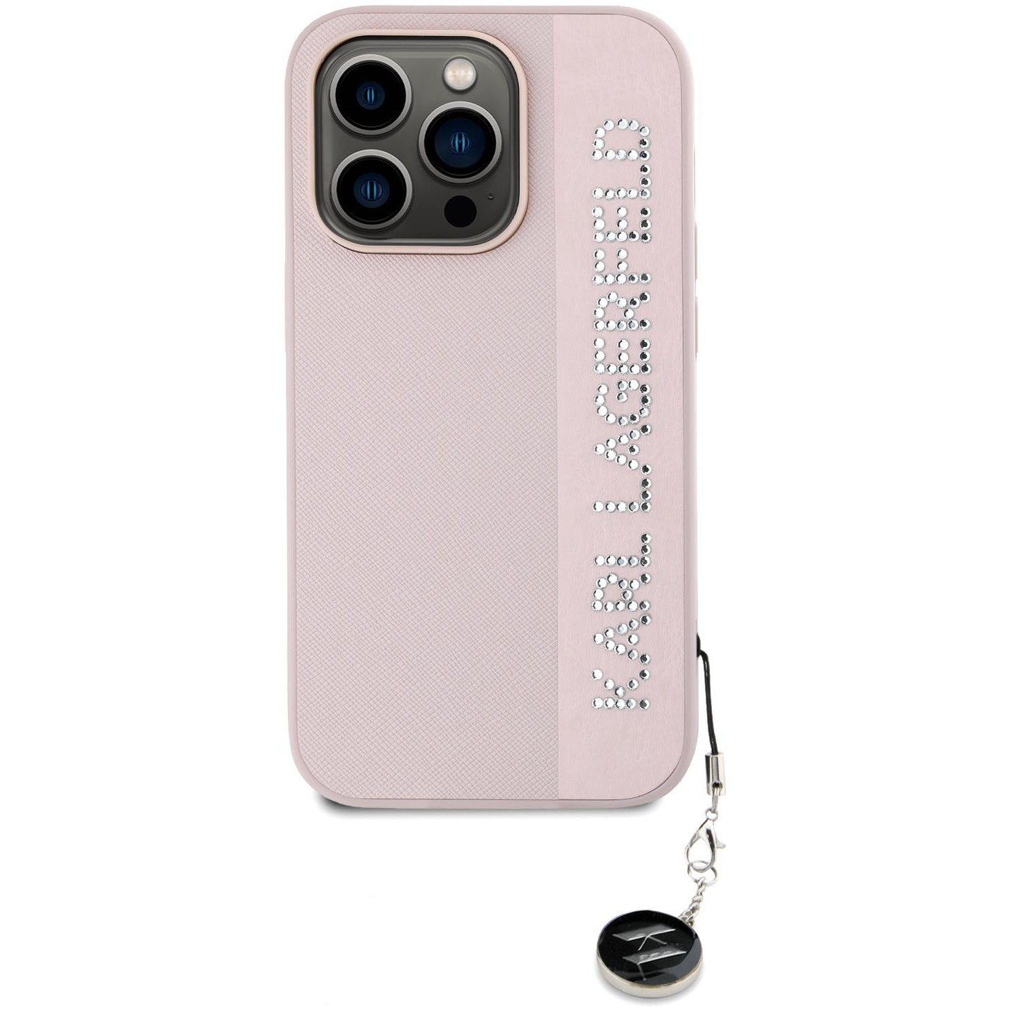 Karl Lagerfeld PU Saffiano Rhinestone Charm iPhone 14 Pro rózsaszín tok (KLHCP14LPSAKDGCP)-0