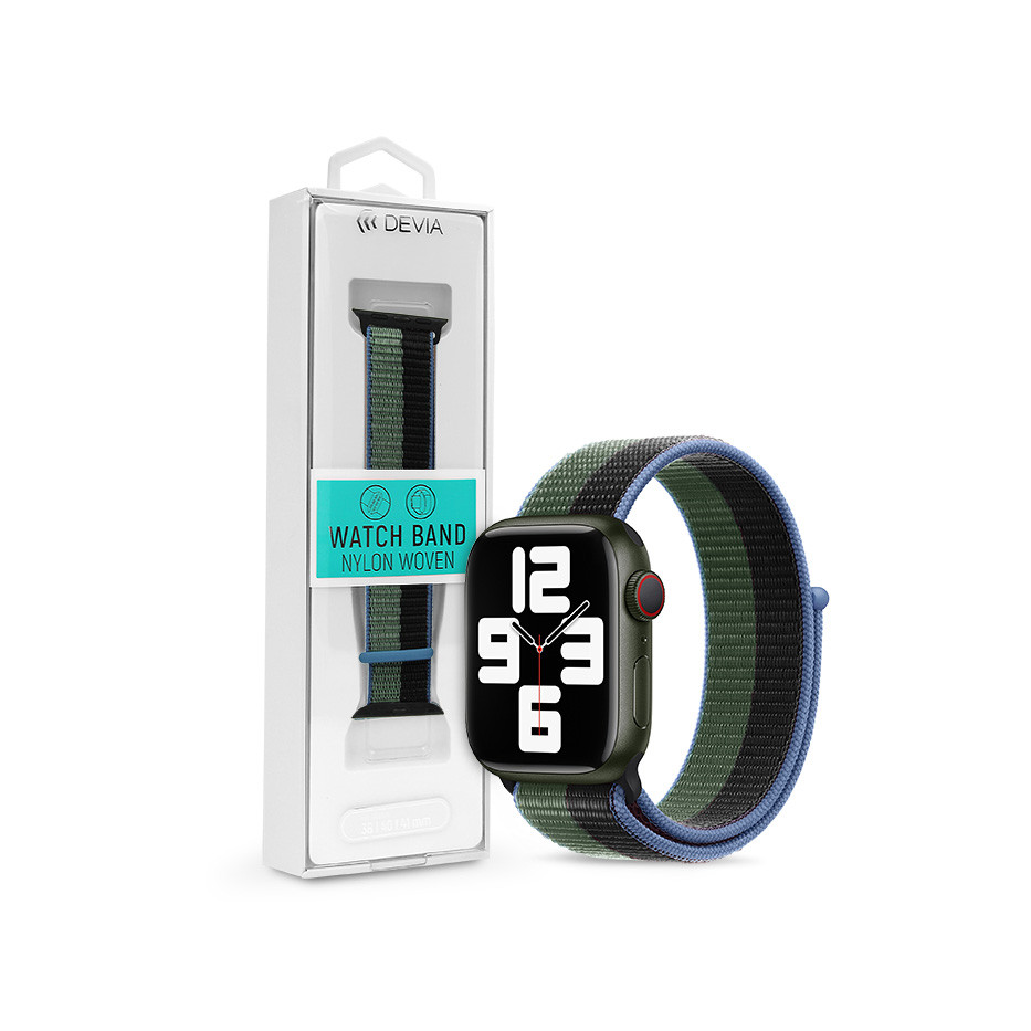 Apple Watch szövet sport szíj - Devia Nylon Woven Braided Adjustable two-tone Watch Loop - 38/40/41 mm - eucalyptus green (ST364679)-0