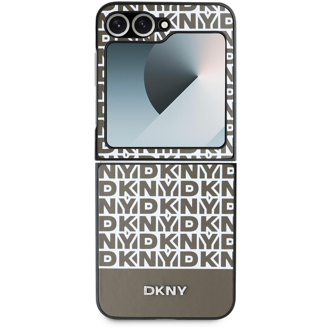DKNY PU Leather Repeat Pattern Bottom Stripe Samsung Galaxy Z Flip6 Brown tok (DKHCZF6PSOSPW)-0