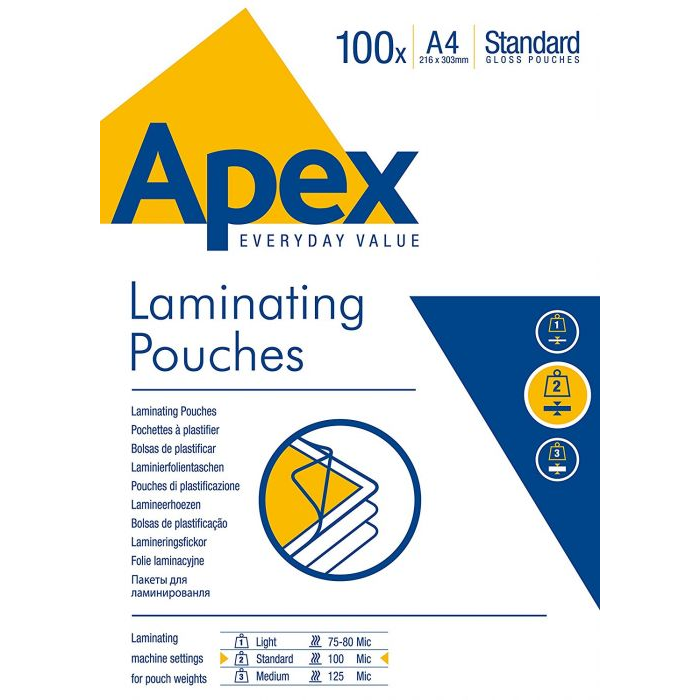 Fellowes Apex Standard 100 mikron A4 meleglamináló fólia (100 db / csomag) (6003301)-0