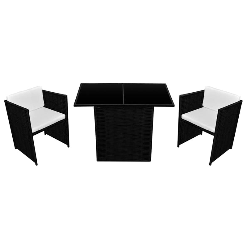 Set bistro cu perne, 3 piese, negru, poliratan