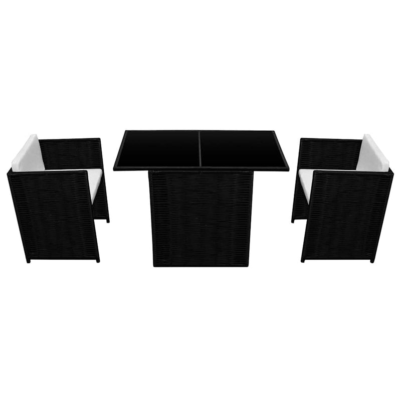 Set bistro cu perne, 3 piese, negru, poliratan