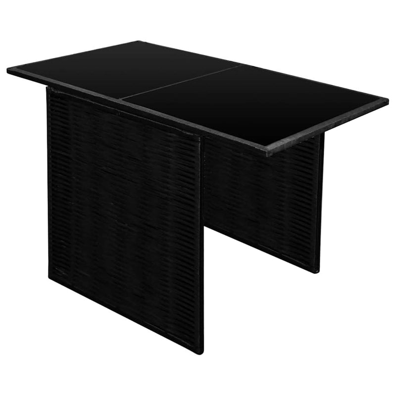 Set bistro cu perne, 3 piese, negru, poliratan