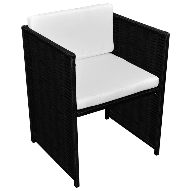 Set bistro cu perne, 3 piese, negru, poliratan