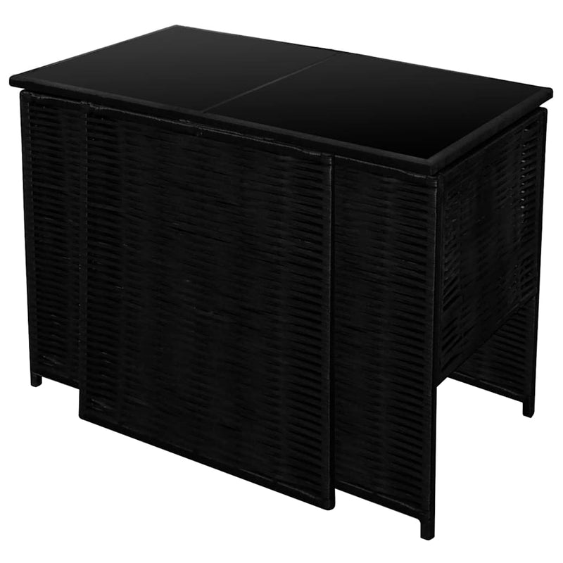 Set bistro cu perne, 3 piese, negru, poliratan