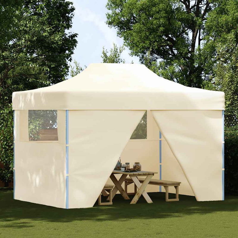 Cort pliabil pop-up cu 4 pereți laterali, alb crem, 3x4,5 m