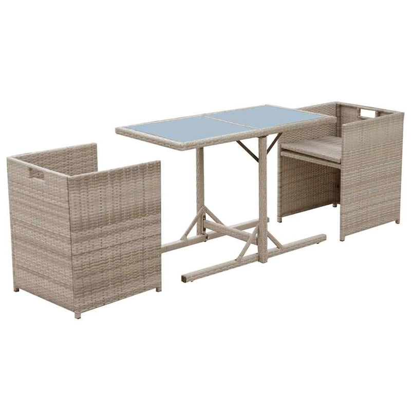 Set bistro cu perne, 3 piese, bej, poliratan