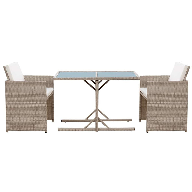 Set bistro cu perne, 3 piese, bej, poliratan