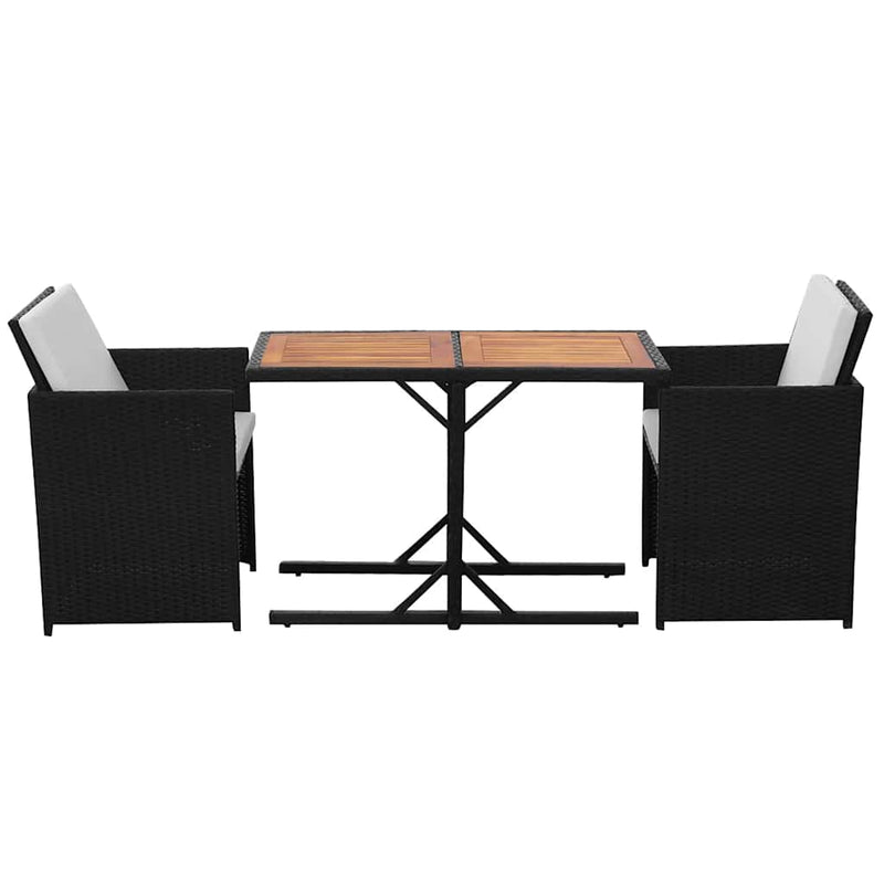 Set bistro cu perne, 3 piese, negru, poliratan