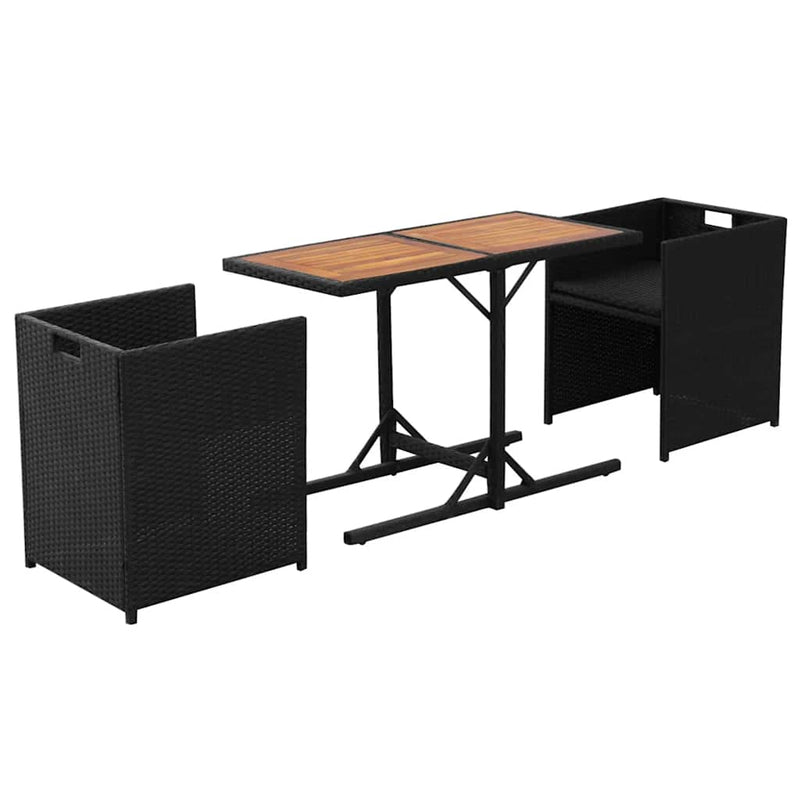 Set bistro cu perne, 3 piese, negru, poliratan