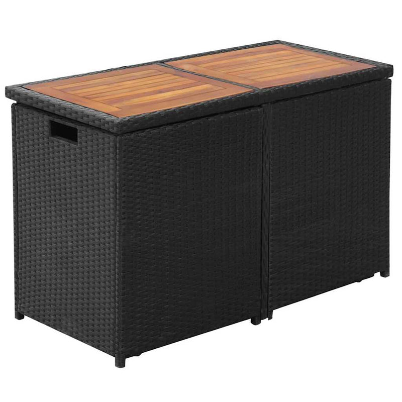 Set bistro cu perne, 3 piese, negru, poliratan
