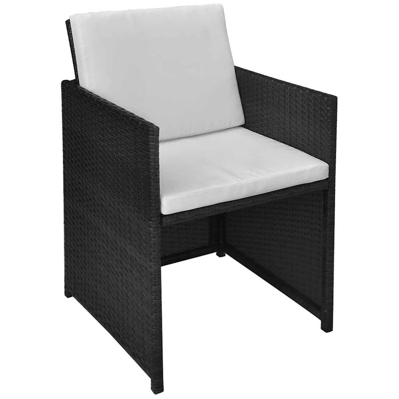 Set bistro cu perne, 3 piese, negru, poliratan
