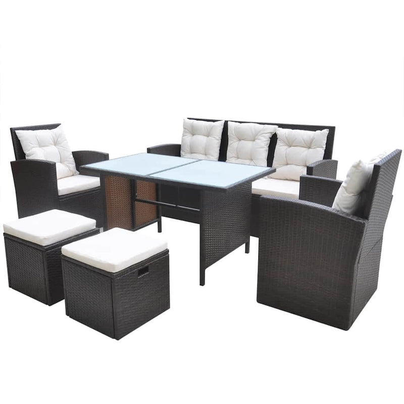 Set mobilier de exterior cu perne, 6 piese, maro, poliratan
