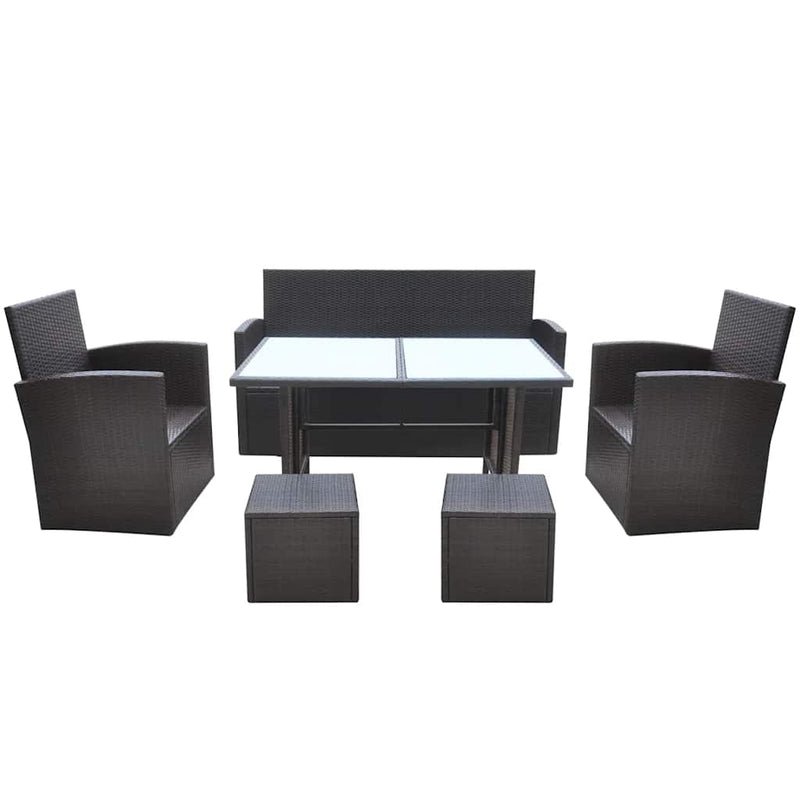 Set mobilier de exterior cu perne, 6 piese, maro, poliratan