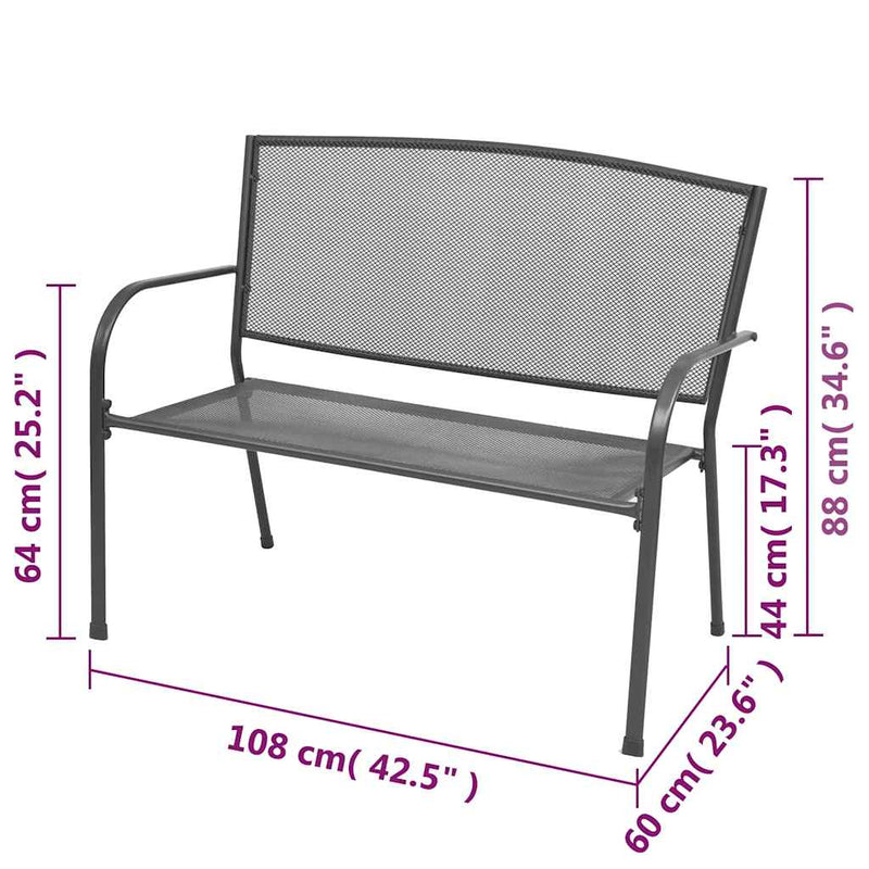 Bancă de grădină, antracit, 108 cm, oțel și plasă
