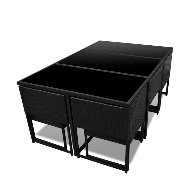 Set mobilier de exterior cu perne, 11 piese, negru, poliratan