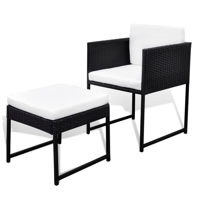 Set mobilier de exterior cu perne, 11 piese, negru, poliratan