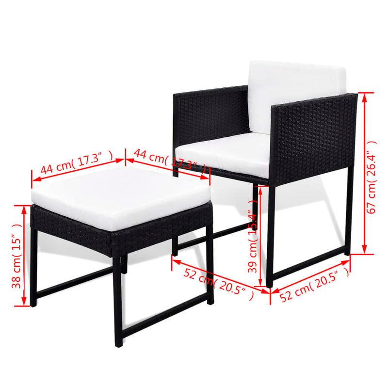 Set mobilier de exterior cu perne, 11 piese, negru, poliratan
