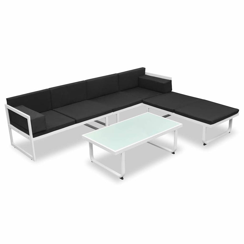 Set mobilier de grădină cu perne, 4 piese, negru, aluminiu
